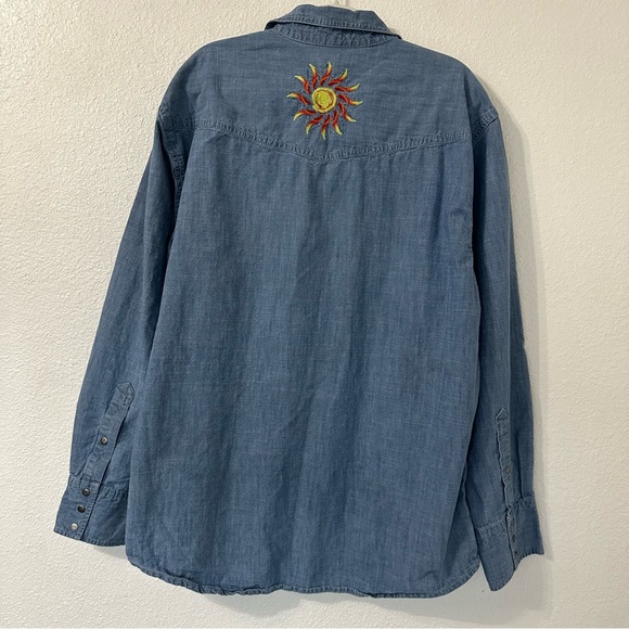 Scandia Woods Mens Chambray Shirt Snap Front Colorful Embroidered‎ Sun Size L - Picture 3 of 4